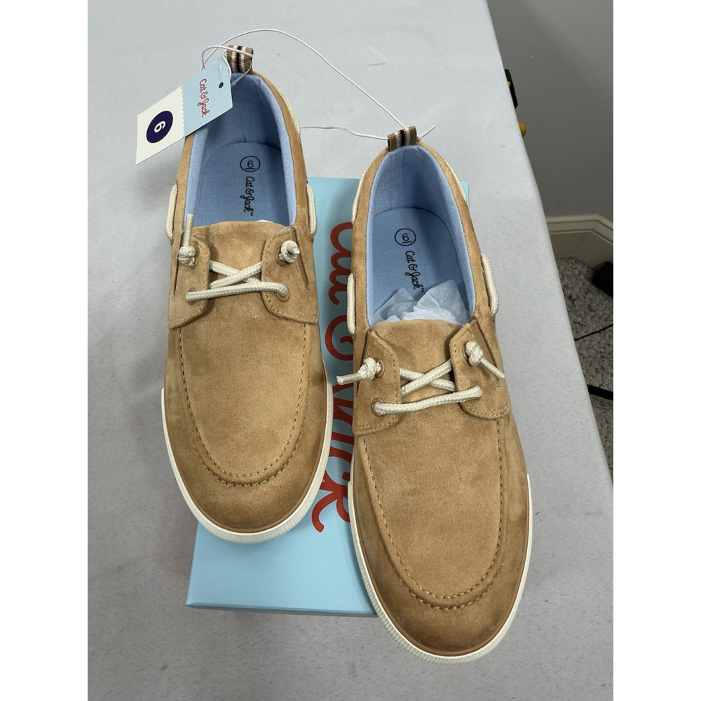 Boys New Cat & Jack Reece Slip On Boat Shoes Size 6 Beige